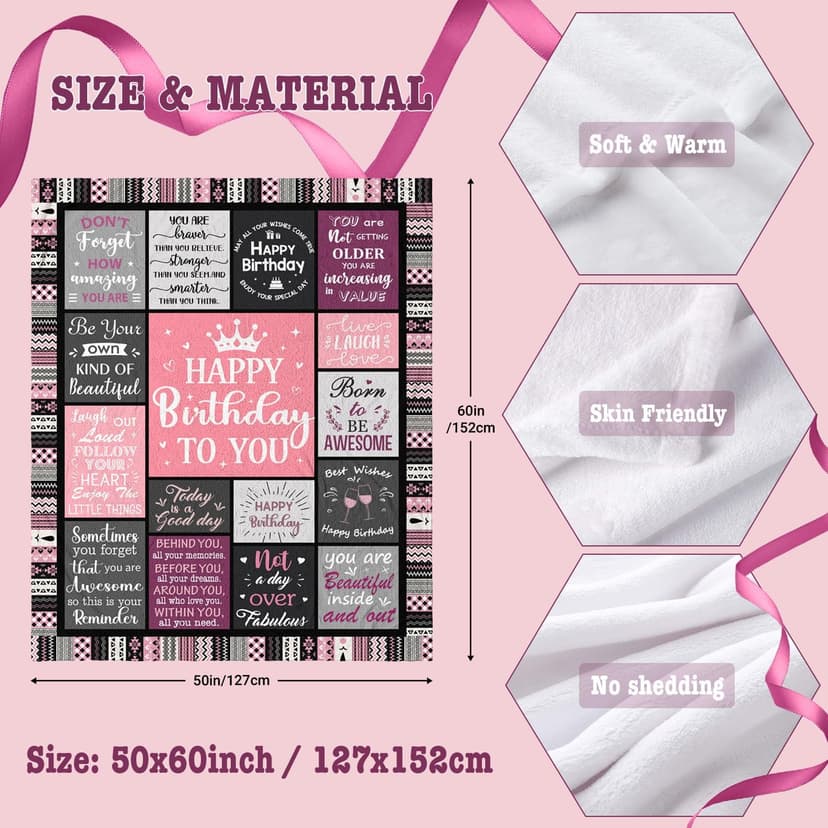 Birthday Gifts for Women Girls Throw Blanket 60"X50", Happy Birthday Decorations for Women, Gifts for Women Birthday Unique, Womens Birthday Gift Ideas for Her Friend Mom Sister Grandma Wife