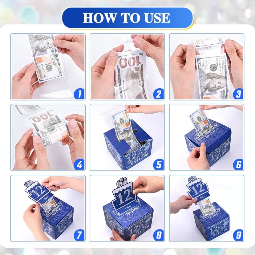 12 Happy Birthday Money Box for Cash Gift, 12th Birthday Decorations for Boys and Girls, Gifts for 12 Year Old Boy, Boy Gift Ideas, Cool Things for Teen -Blue with 100PCS Bags