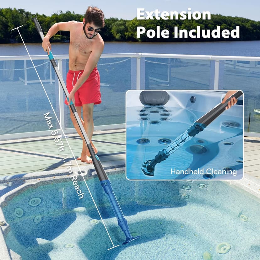 Handheld Spa Hot Tub Vacuum- Cordless Small Above Ground Pool Cleaner with 2 Brush Heads, 90 Mins Running Time, 12 Gallons/Min Powerful Suction, Ideal for Cleaning Debris and Sand Underwater, Black