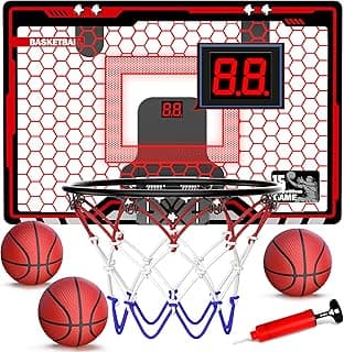 HopeRock Indoor Basketball Hoop for Kids, Over The Door Mini Basketball Hoops, with LED Light, Scoreboard, Birthday Toys Gifts for 5 6 7 8 9 10 11 12+ Year Old Boys