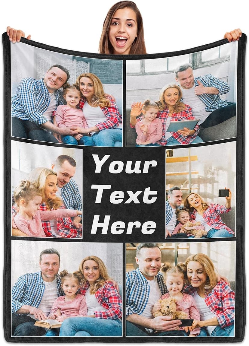 Custom Blanket with Picture Text, Personalized Blanket with Pthotos, Customized Birthday Blanket for Women Christmas Day Gifts Adult Dad Mom Husband Boyfriend Wife
