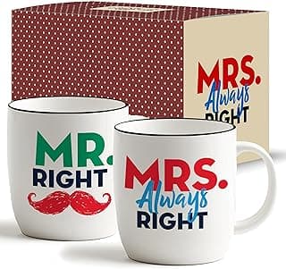 Triple Gifffted Mr Right Mrs Always Right Coffee Mugs Gifts Ideas for Couples, Wedding Anniversary, Engagement, Christmas, His & Hers, Bride and Groom, Parents, Newlyweds Bridal Shower, Ceramic 380ml