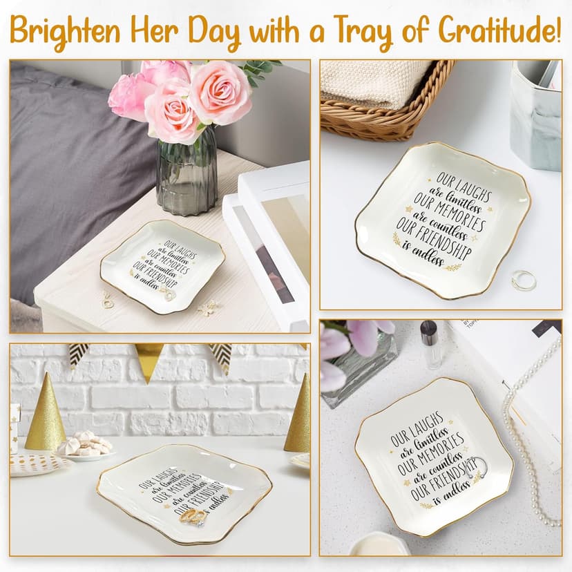 OASSIE Christmas Friendship Gifts for Women - Decorative Trinket Dish 4"x4" Ceramic Jewelry Dish Tray - Christmas Birthday Gifts for Best Friends Women Friendship Bestie BFF Sister, Friend Gift