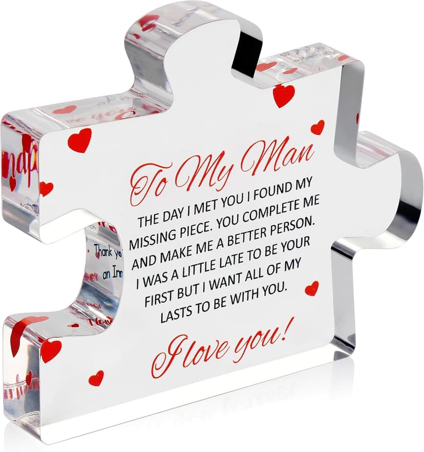 to My Man - Engraved Acrylic Block Puzzle 4.1 x 3.5 inch Gifts for Him for Husband - Fiance Birthday Gifts, Valentines Day Gift for Boyfriend - Cool Wedding Couple