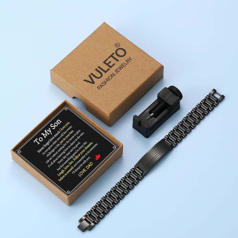 To My Man Boyfriend Husband Son Bracelet Gifts, Stainless Steel American Flag Watch Link Bracelet Valentines Christmas Jewelry Gifts for Men Him