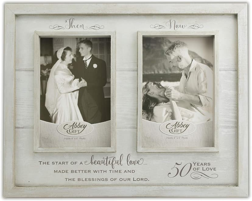 Then & Now 50th Anniversary Photo Frame, Wedding, Engagement, & Vow Renewal Couples Gift, Wooden Picture Frames with Sentimental Quote, 12-Inch x 9.5-Inch, Rustic Woodgrain, by Abbey & CA Gift