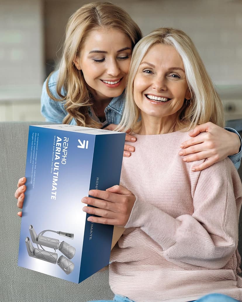 RENPHO Leg Compression Massager, Leg Massager Calf Massager for Circulation and Pain Relief, Effective for Father Mother Reduce Swelling, Grey