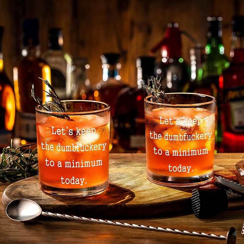 Futtumy Let’s Keep The to A Minimum Today Whiskey Glass, Funny Whiskey Gifts for Men Friends Dad Coworker Him BFF, Novelty Gifts for Birthday Christmas Housewarming Retirement Graduation, 10Oz