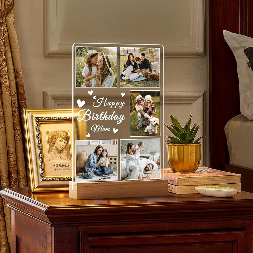 Personalized Birthday Gifts for Mom from Daughter Son, Custom Collage Picture Frames with Photo, Customized Photo Frame with Night Light, Personalized Christmas Photo Gifts for Mom Baby Kids Family