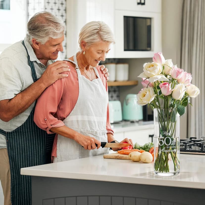 AW BRIDAL 50th Anniversary Wedding Gifts for Couples, 50th Anniversary Decorations for Parents Mom Dad, 50Year Golden Wedding Vase Centerpiece, Friend Sister Birthday Gifts, Flower Vase Home Decor