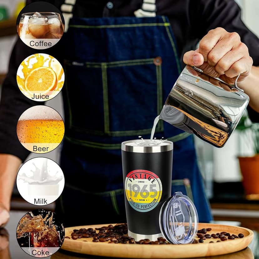 60th Birthday Gifts for Women Men - 1965 60th Birthday Decorations Gifts Ideas for Her Him - 60 Year Old Birthday Gift for Men Women Turning 60 Gift Ideas - 20oz Stainless Steel Tumbler