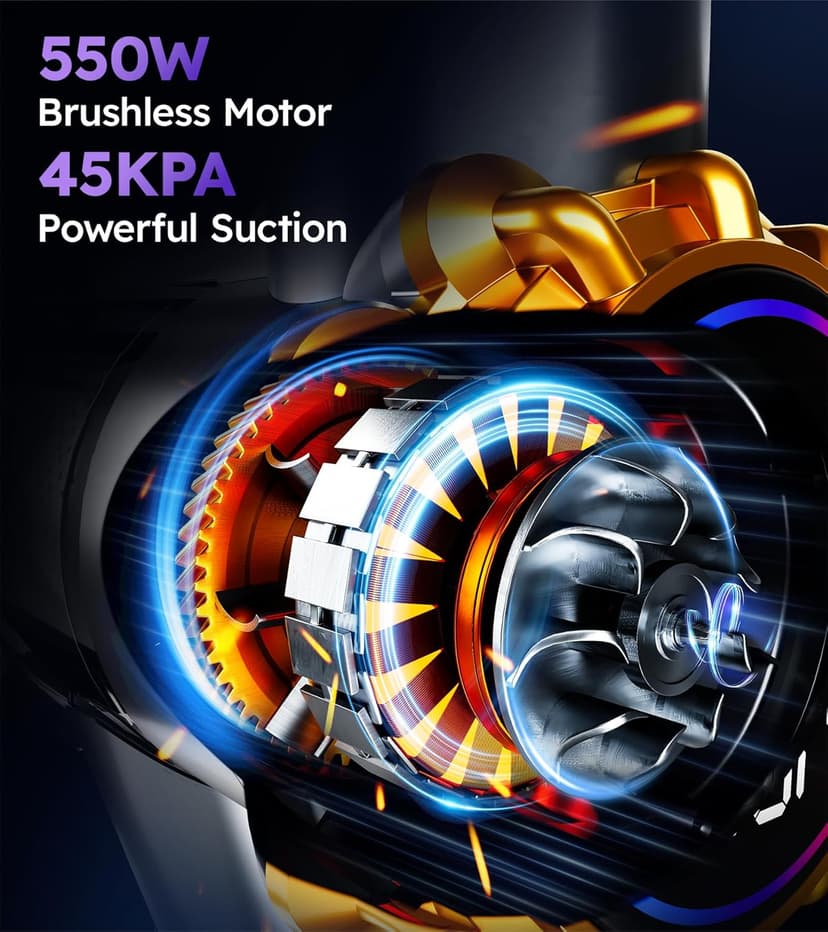 Cordless Vacuum Cleaner,Upgraded 550W 45KPA 60Mins Vacuum Cleaners for Home,Self-Standing Stick Vacuum with LED Display,8 in 1 Lightweight Anti-tangle Wireless Vacuum for Pet Hair Carpet Hard Floors