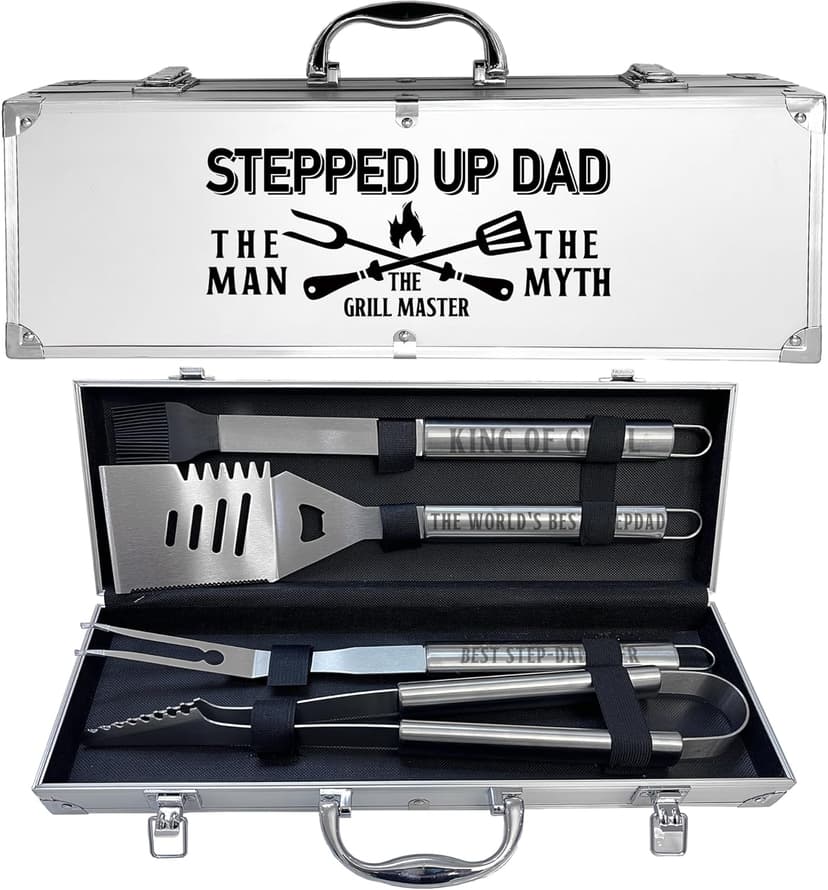 Step Dad Gifts, Fathers Day Step Dad Gifts from Step Daughter Heavy Duty Grilling Accessories Kit for Backyard BBQ, Thick Stainless Steel Grill Utensils with Non-Slip Handle Tool Grilling Gift for Man