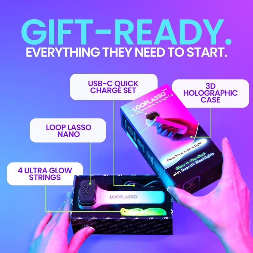 Loop Lasso NANO - Viral Glow in the Dark String Toy - 100+ Tricks, Beginner-to-Pro - Stocking Stuffers for Teen Boys, Christmas Gift for Boys 8-13+, Cool Gadgets for Kids & Adults