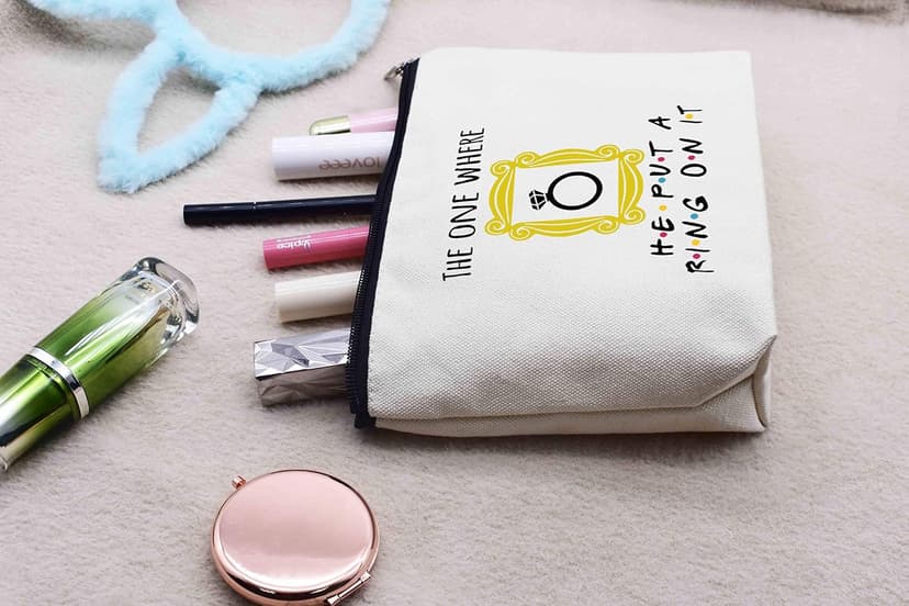 LIBIHUA Makeup Bag Cosmetic Bag Gift for Women Engagement,Bride to Be,Newly Engaged Present,Funny Wedding Present for Her,The One Where He Put A Ring On It,Friends TV Show Theme Present