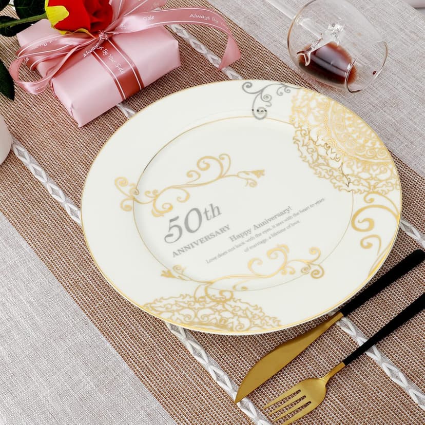 50th Anniversary Wedding Gifts for Couple/Parents/Grandparents, 50th Golden Presents for Marriage, Gold Porcelain Keepsake Plate with Stand, 10 inch