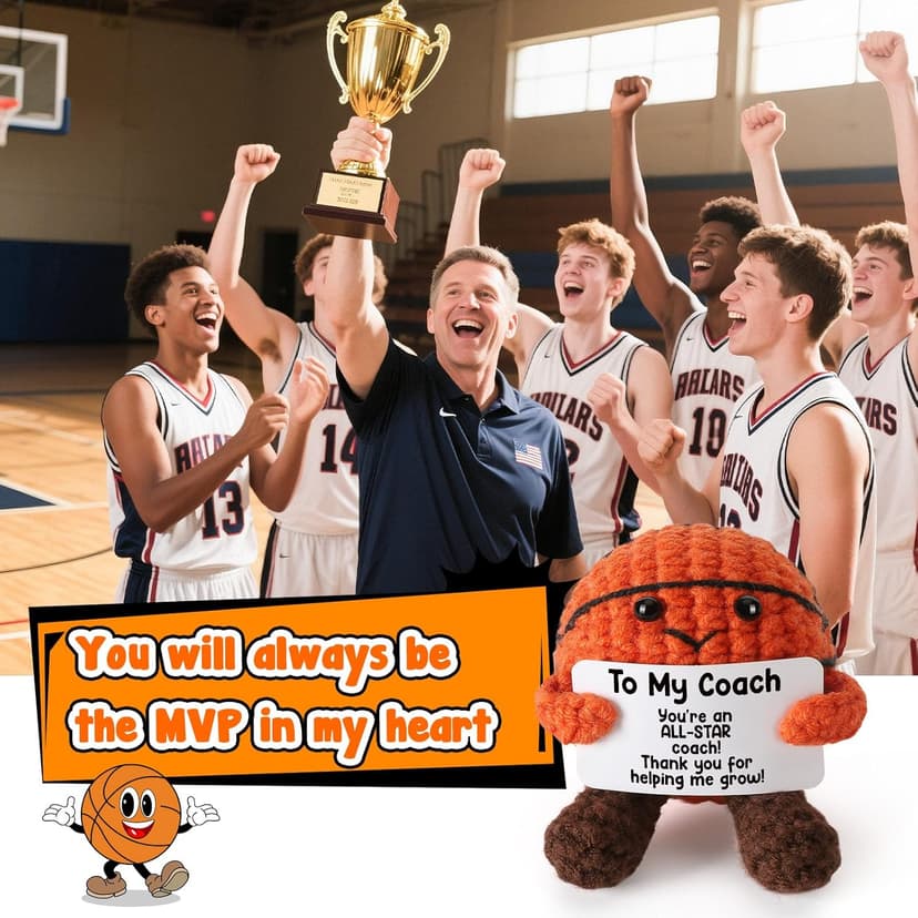 Basketball Coach Appreciation Gift - Thank You Gifts for Basketball Coach, Cool Handmade Crochet Basketball Present for Retirement Birthday Christmas - Thank You for Helping me Grow