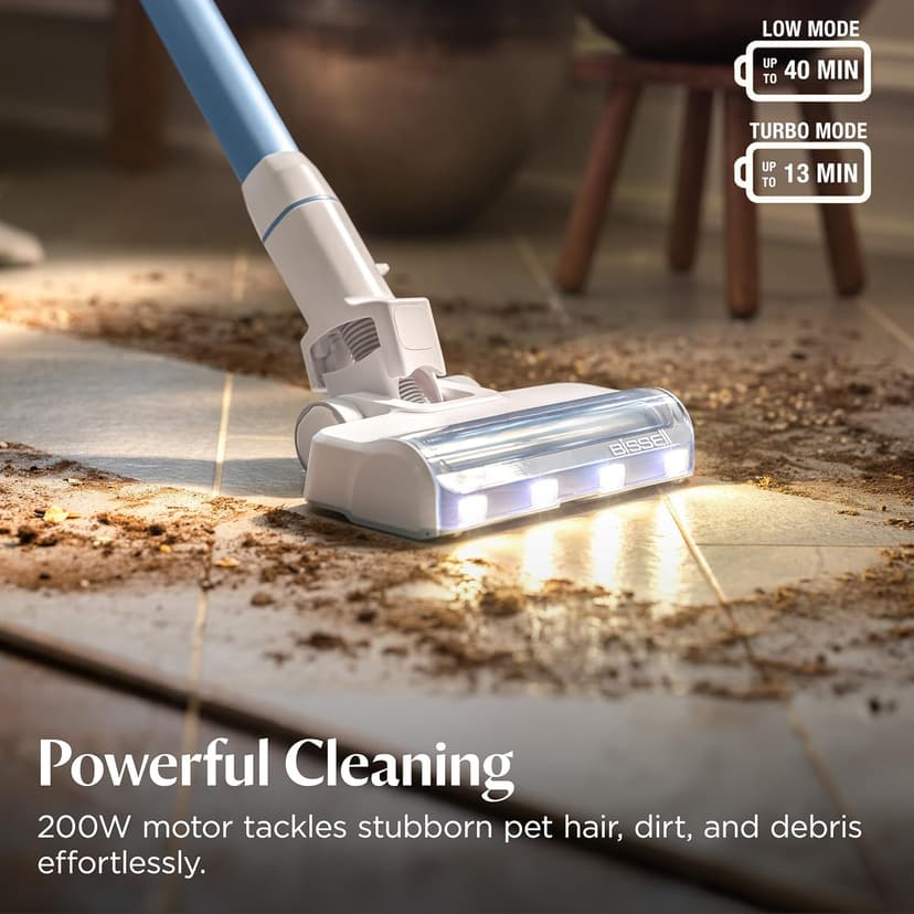 Bissell PowerClean 200W Self-Standing Cordless Vacuum w/Tangle Free Brush Roll, Removeable Battery, Wall Mount, Upholstery Tool & Bright Headlights, 4173