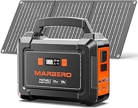 MARBERO Solar Generator 167Wh Camping Portable Power Station 200W Peak with Foldable Solar Panels 30W with AC Outlet 110V Multi-Port LED Flashlights for CPAP Home Camping Hurricane Emergency