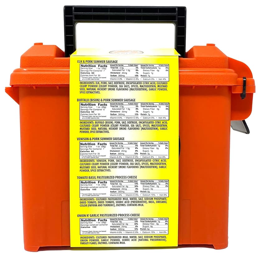 PEARSON RANCH Exotic Meats Ammo Can Gift Set Includes Elk, Buffalo and Venison Summer Sausage and 2 Blocks of Cheese, Cheese and Sausage Box (5 Items Total Inside The Ammo Can)