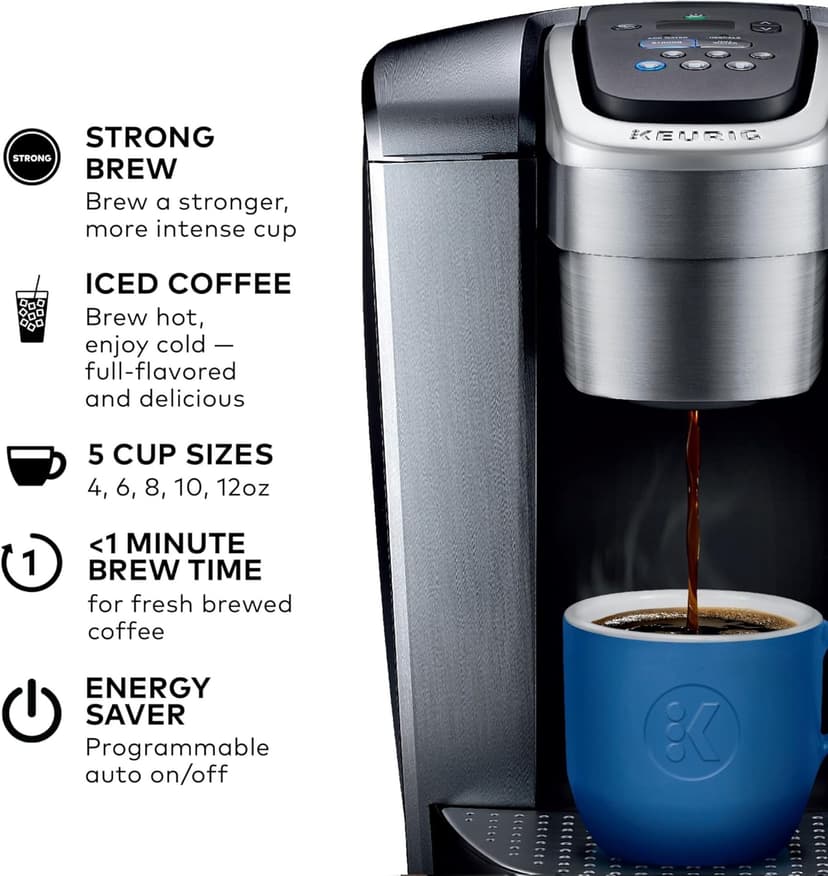 Keurig K-Elite Single Serve K-Cup Pod Coffee Maker, with Strength and Temperature Control, Iced Coffee Capability, 8 to 12oz Brew Size, Programmable, Brushed Silver