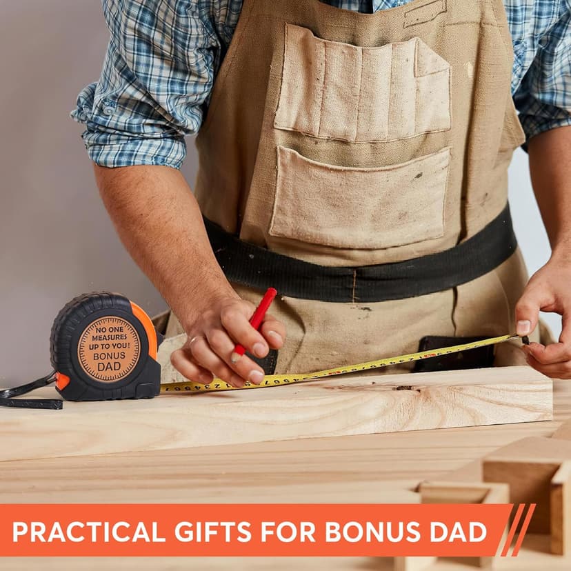 Step Dad Gifts for Birthday Christmas Bonus Dad Gifts from Daughter Son, Xmas Useful Stuff Gifts for Bonus Dad Stepdad Father in Law, Genuine Leather Engraved 25 FT Tape Measure Tools Step Dad Gifts