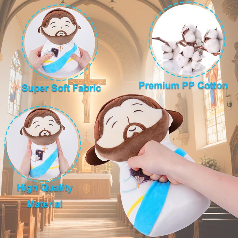 Jesus Stuffed Animal Religious Gifts - My Friend Jesus Plush Doll First Communion Stuffed Animal Bible Pillow Book Perfect for Kids' Gift Toy Pillows Blue 11 Inch