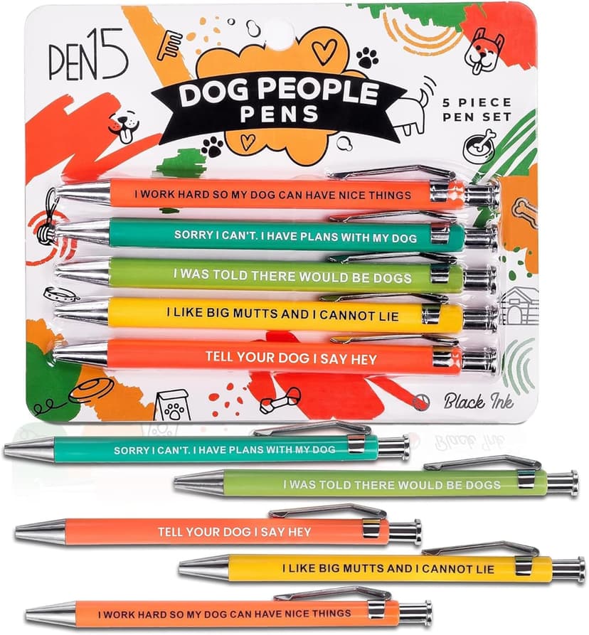 Funny Dog People Pens - Black Ballpoint Gag Gift Set for Dog Parents, Vet Techs, Pet Owners, and Coworkers