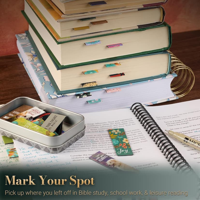 Christian Art Gifts Set of 6 Beloved Scripture Favorites with Abstract Scenic Bookmark Rectangular Folded Magnetic Pastel Design Inspirational Magnetic Bible Verse Bookmark, Size Small 2.3" x 0.8"