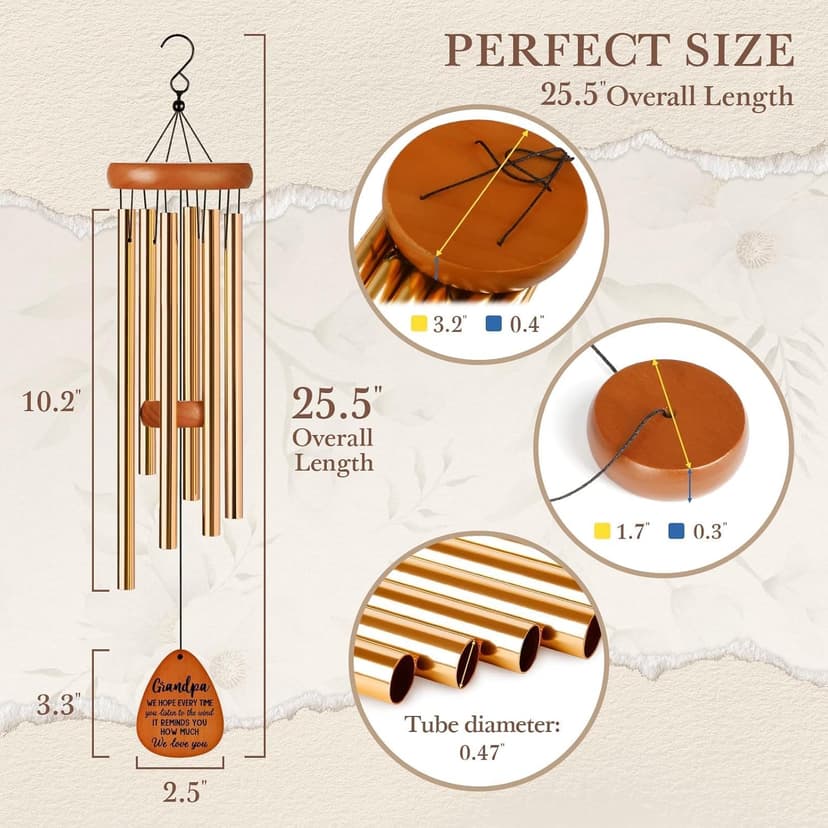 Gifts for Grandpa, Grandpa Wind Chimes, Father's Day Best Gift for Grandpa, Birthday Gift for Grandfather from Granddaughter, Grandson, Grandpa Gifts Ideas for Thanksgiving Christmas