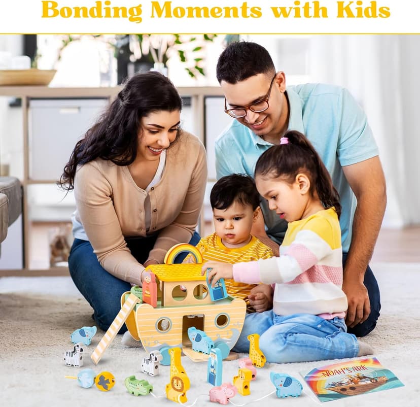 Wooden Noah’s Ark Toy - Baptism Gifts for Baby Girl, Boys & Kids | Fun Colorful Christening & Baptismal Gifts for Boys & Girls | Christian & Catholic Baby Gifts | Noahs Ark Toys for Toddlers from 2