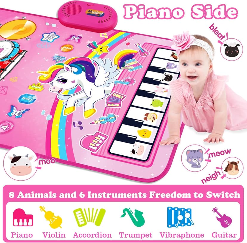 Toys for 1 Year Old Girl Gifts: Baby Musical Mat Toddler Toys Age 1-2 - 3 in 1 Piano Drum Animal Touch Unicorn Toys - Infant Music Toy 12-18 Months Babies Birthday Gifts for 1 2 3 Year Old Boys Girls