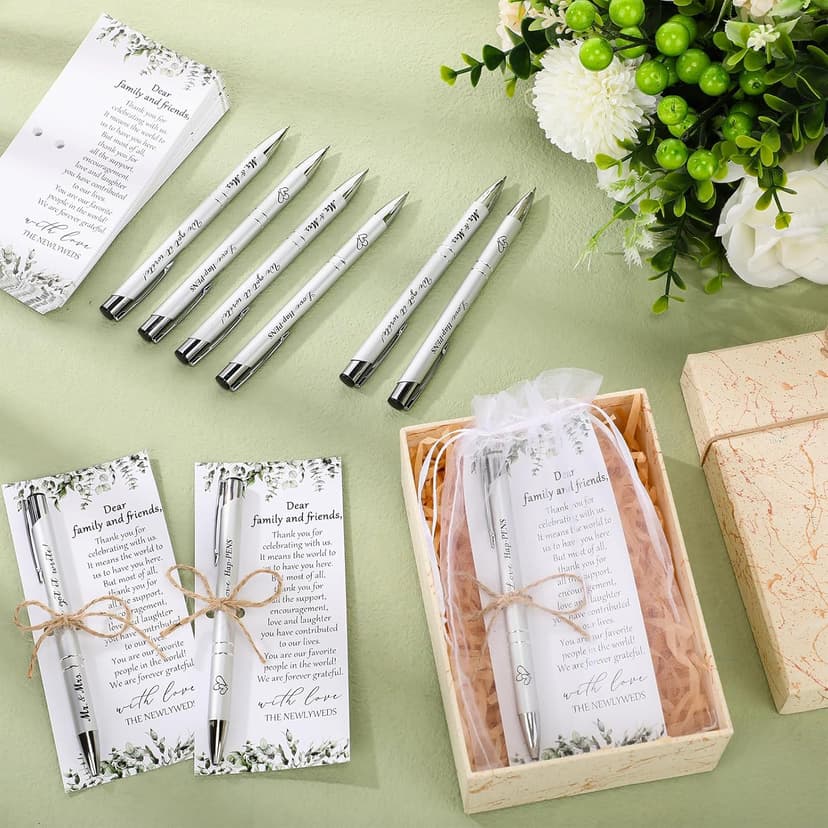 50 Sets Wedding Favors for Guests Includes 50 Black Ink Retractable Ballpoint Pen 50 Thank You Cards 50 Organza Bag with Hemp Rope Bridal Shower Favors Bridal Shower Gifts for Party Supplies