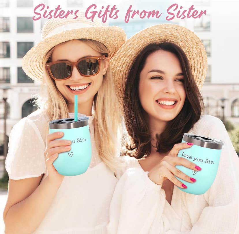 Sisters Gifts from Sister - Love You Sis - Sisters Birthday Gift - Christmas Graduation Birthday Gift for Sister, 12oz Tumbler with Straw(Mint)