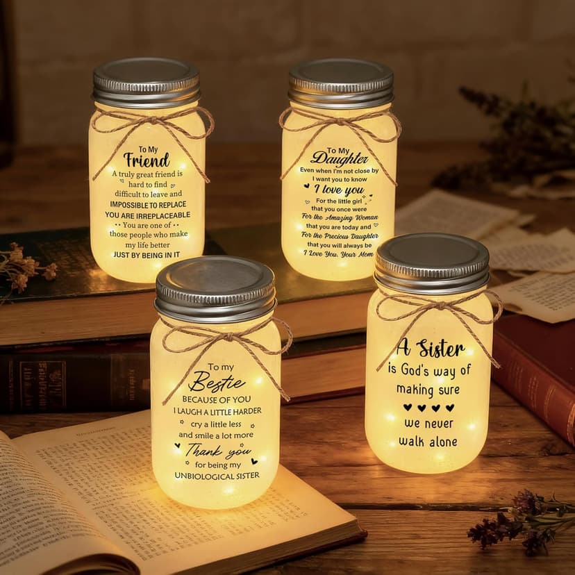 Best Friend Birthday Gifts for Women, Mason Jar Night Lights - Christmas Mother's Day Birthday Gifts for Women Friendship
