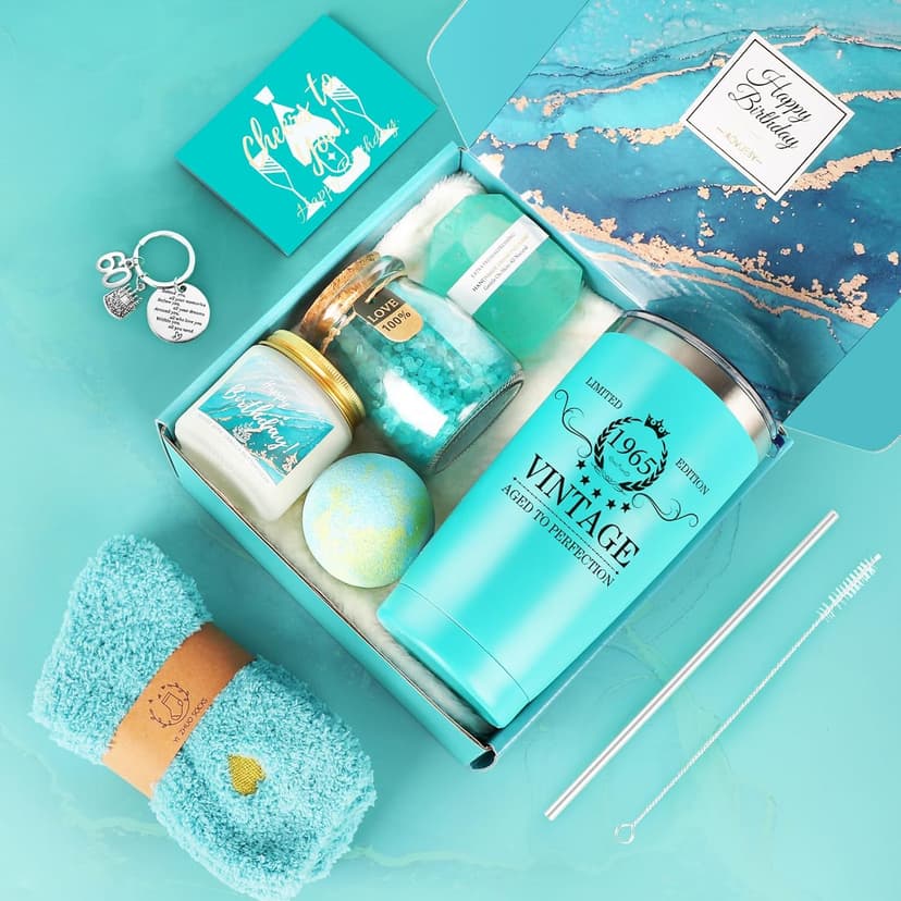 60th Birthday Gifts for Women, 60th Birthday Gifts Ideas Baskets, Gifts for 60th Birthday Women, Vintage 1965 Tumbler, Unique Best 60th Bday Gift Ideas for 60 Year Old Mom Sister Friend Wife Grandma