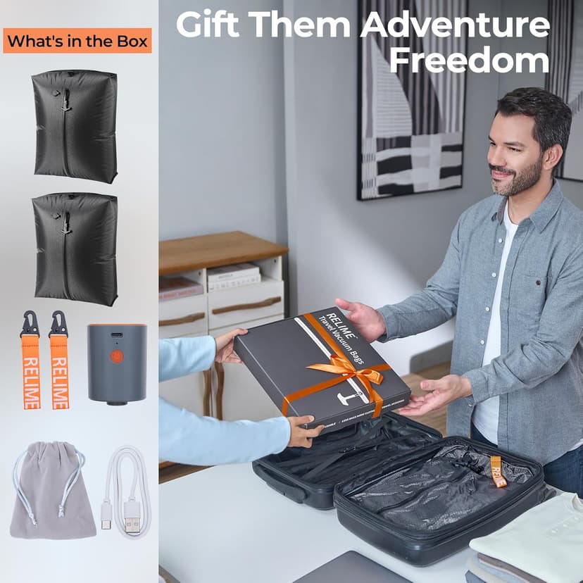 Classic Series Vacuum Bags for Travel Luggage with Wireless Pump, Compression Bags for Carry On Suitcases and Backpack, Vacuum Seal Packing cube for Cloth Packing (2PC + PUMP)