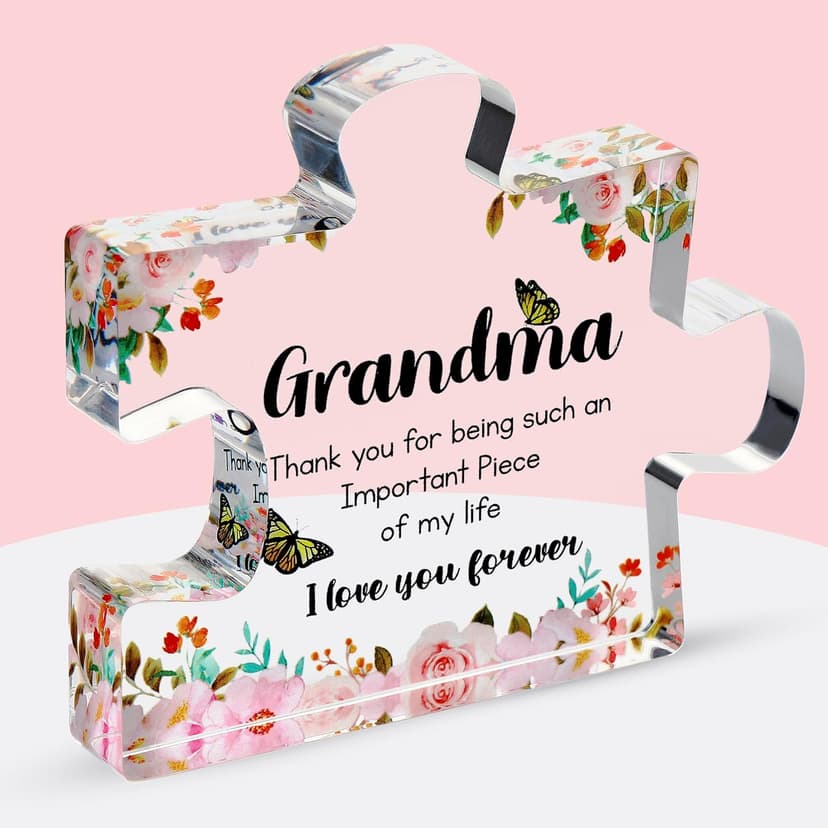 Gifts for Grandma - Engraved Acrylic Puzzle Piece - Mothers Day Adorable Grandma Presents for Birthday, Christmas, Thanksgiving Paperweights - Elegant Decorative Plaque with Lovely Quote - Chic Home