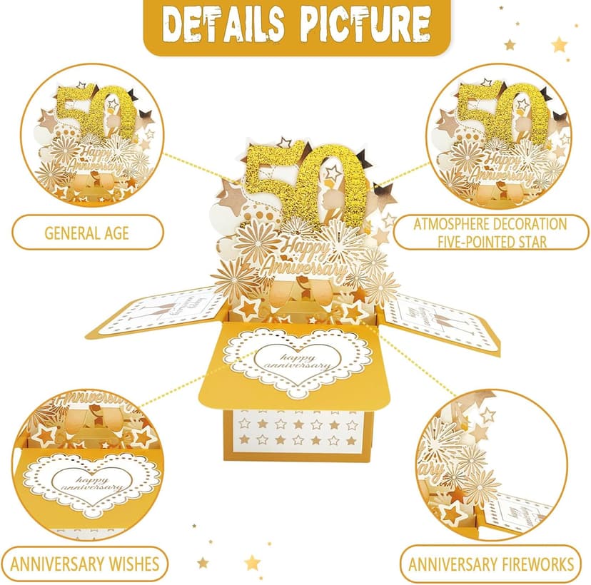 Asmallgf Happy 50th Anniversary Pop Up Card, Comfort Fifty Year Golden Wedding Anniversary Cards for Couple, Perfect Anniv Card for Couple Husband Wife