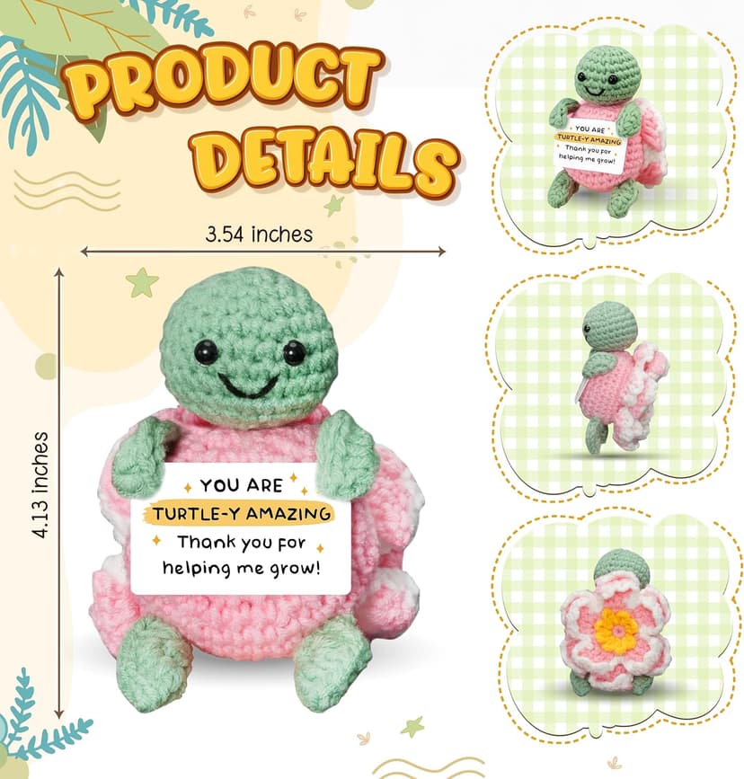 HEXMOZ Christmas Teachers Gifts for Women, Daycare, Preschool, Kindergarten - Thank You for Helping Me Grow Appreciation Gift Ideas - Cute Handmade Turtle Crochet Emotional Support with Positive Card