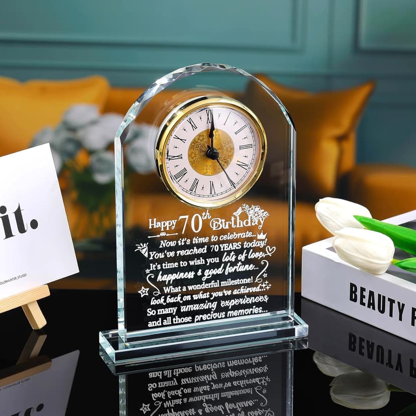 Ornalrist Happy 70th Birthday Glass Clock Gifts for Women, Men - 70 Year Old Birthday Keepsake for Mom, Dad, Parents Home Decor (8.3'' Gift Boxed)
