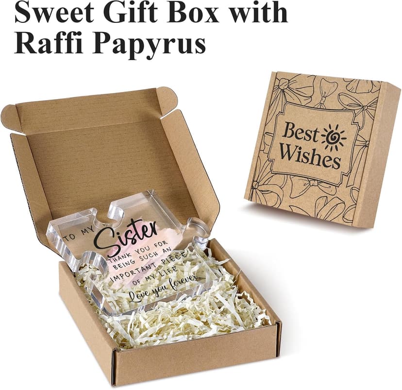 LukieJac Sister Gifts from Sister - Unique Sister Birthday Acrylic Puzzle-Shaped Plaque Desk Decorations Present for Sister Thanksgiving Christmas Wedding from Sister Brother