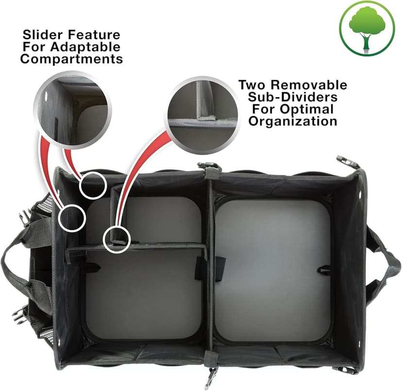 TRUNKCRATEPRO Trunk Organizer For Car, Suv, Truck | Premium Adjustable Multi Compartments Collapsible Car Trunk Organizer With Securing Straps & Non-Slip Bottom (Large Size, Black)
