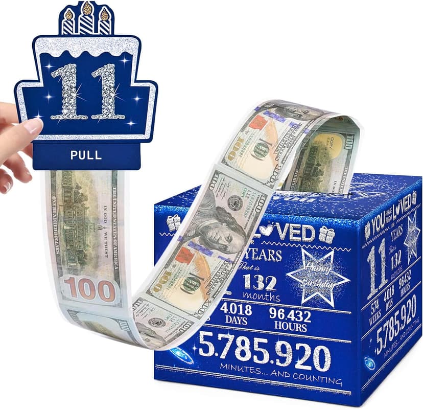 11 Happy Birthday Money Box for Cash Gift, 11th Birthday Decorations for Boys and Girls, Gifts for 11 Year Old Boy, Boy Gift Ideas, Cool Things for Teen -Blue with 100PCS Bags