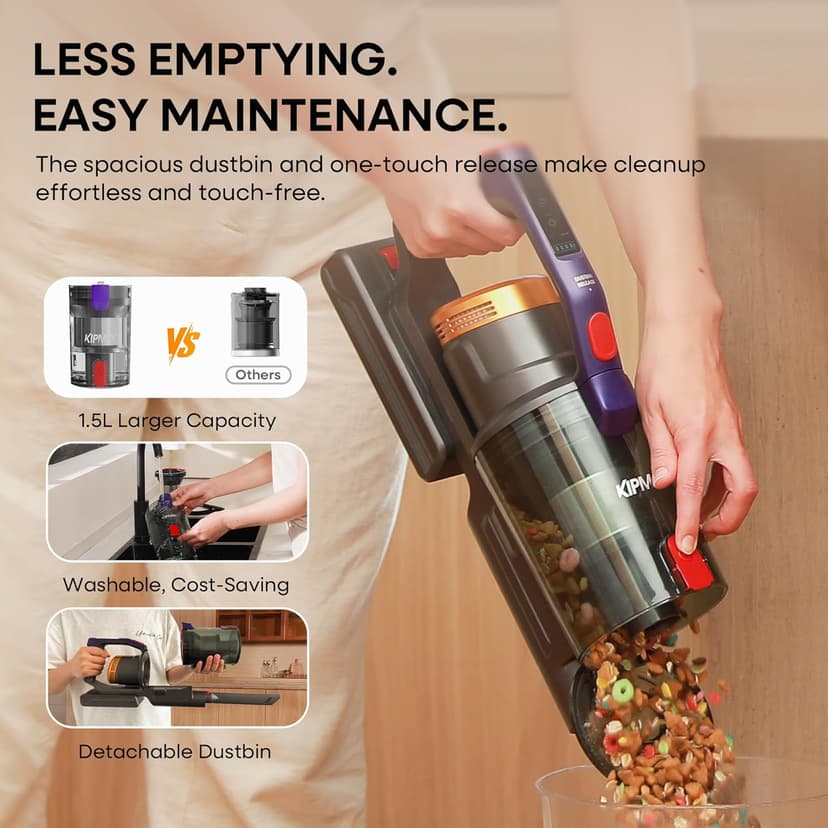 KIPMAX Cordless Vacuum Cleaner, 50KPa 550W Stick Vacuum for Home, 70Mins Anti-Tangled Vacuum Cleaner for Pet Hair/Carpet/Floor, Self-Standing Vacuum with Rechargeable Battery, LED Display&Aromatherapy