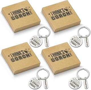WATINC Coach Appreciation Keychain Gift Set, 4Pcs Sport Match Cheer Keychains Keepsake Present with Thank You Packaging