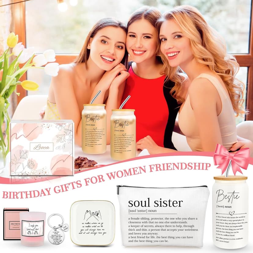 Best Friend Birthday Gifts for Women Friendship Gifts for Women Bestfriend Birthday Gift for Best Friend Woman Bestfriend Gift Ideas with Cup Bag Candle Keychain for Soul Sister Bestie BFF