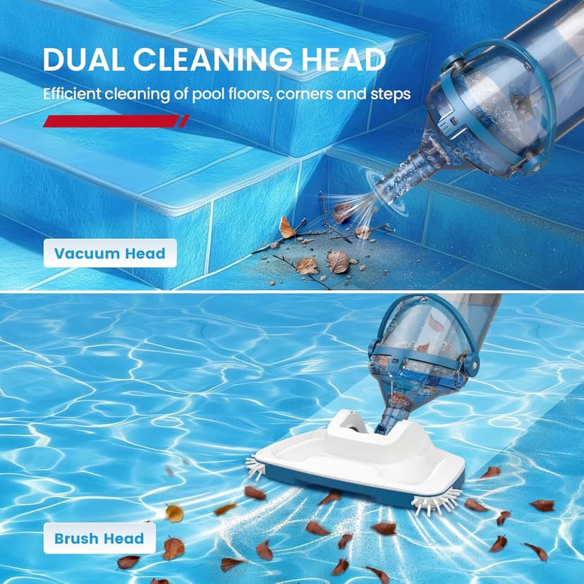 ENHULK Pool Vacuum for Above Ground Pools, 2025 Upgraded 13.4" Wide Head & Telescopic Pole, 18.5 GPM Suction, 60 Min Runtime, Cordless Handheld Rechargeable Pool Cleaner for Inground Pools (Blue)
