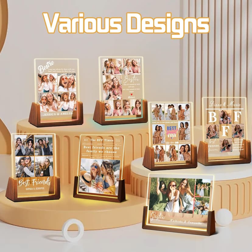 Personalized Besties Friendship Gifts For Women Her, Best Friend Birthday Gifts, Custom LED Acrylic Plaque With Photo Frame Name, Customized Long Distance Christmas Gift For BFF Bestie Sister