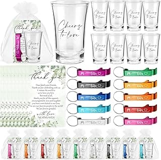200 Pcs 50 Sets Wedding Favors for Guest Bulk 2 oz Cheers to Love Acrylic Shot Glasses Wedding Bottle Openers with Thank You Cards Bags for Guest Souvenirs Gifts Newlyweds Bridal Shower